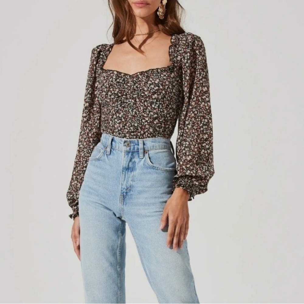 Astr Brown & Blue Floral Blouse